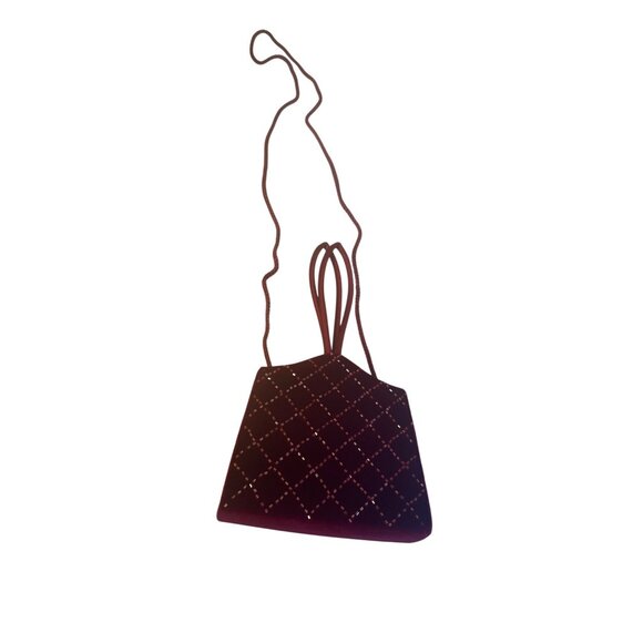 Vintage Burgundy Wine Velvet Diamond Patterned Evening Bag Sparkle Wrist Strap - Picture 1 of 5